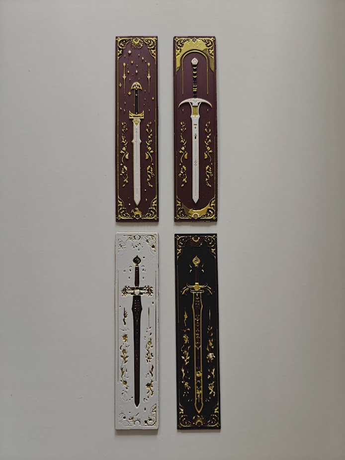 Set van 4 Boekenleggers - elven blades - (ruby red-gold-black-white) - r9x8a1 - alles.jpg